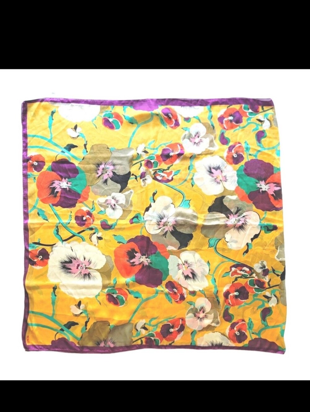 Kenzo Paris 100% Silk Scarf Large Floral Pansy Print Long Rectangle Stole Wrap